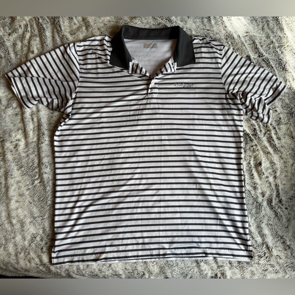 Columbia Black and White Striped Polo Shirt